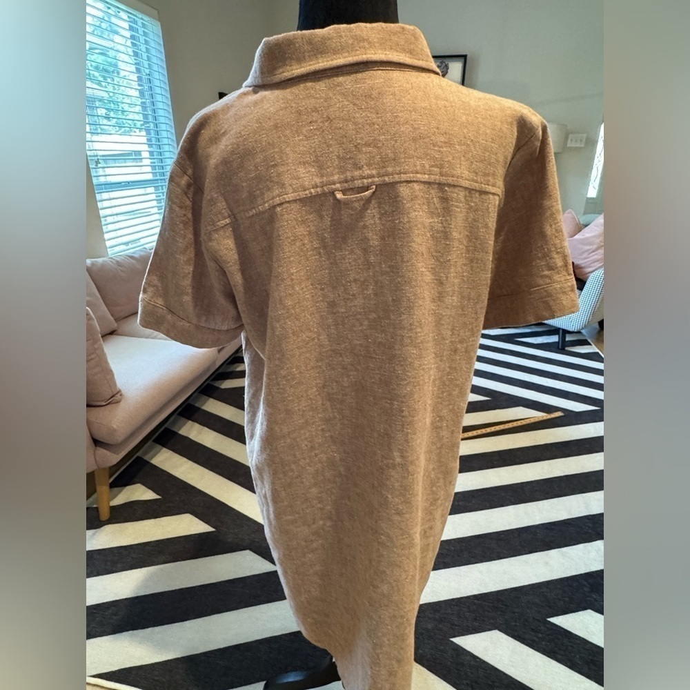 Susan Graver Pure Linen Blend Taupe Dress W/ Pockets Size Medium Petite Euc — image 5 of 8